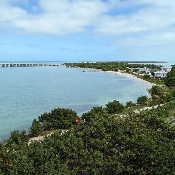 swimming beach and bridge