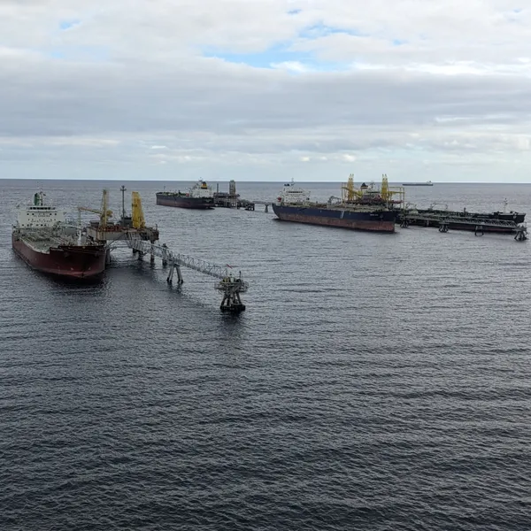 Ships offshore by the port.