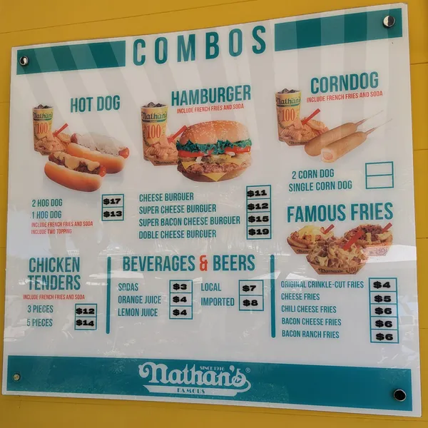 Menu with overpriced American food